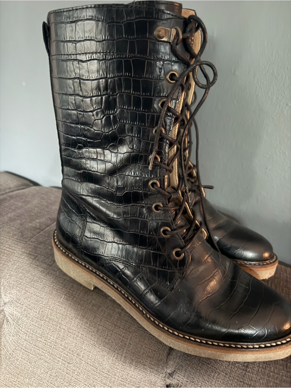 Kickers Oxmax Croc-Embossed Leather Combat Boots